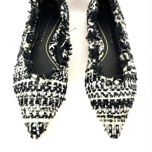 Zara Trafaluc Black, White, Gold, Tweed, Slip On, Pointy Toe Flats. Women's 6M - Picture 8 of 10